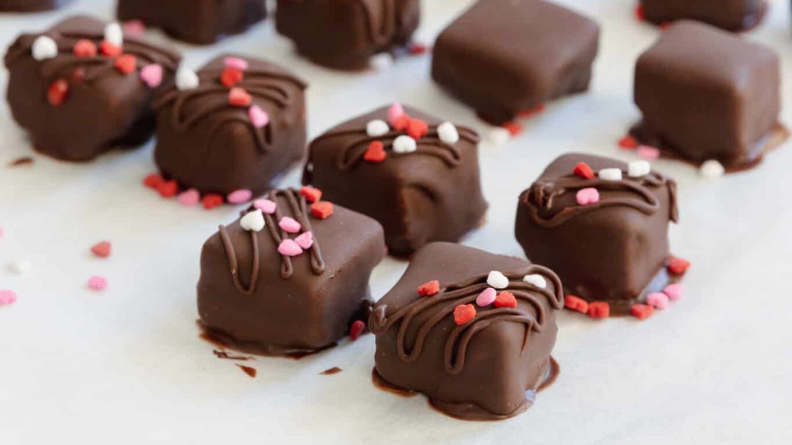 Strawberry bites covered in chocolate.