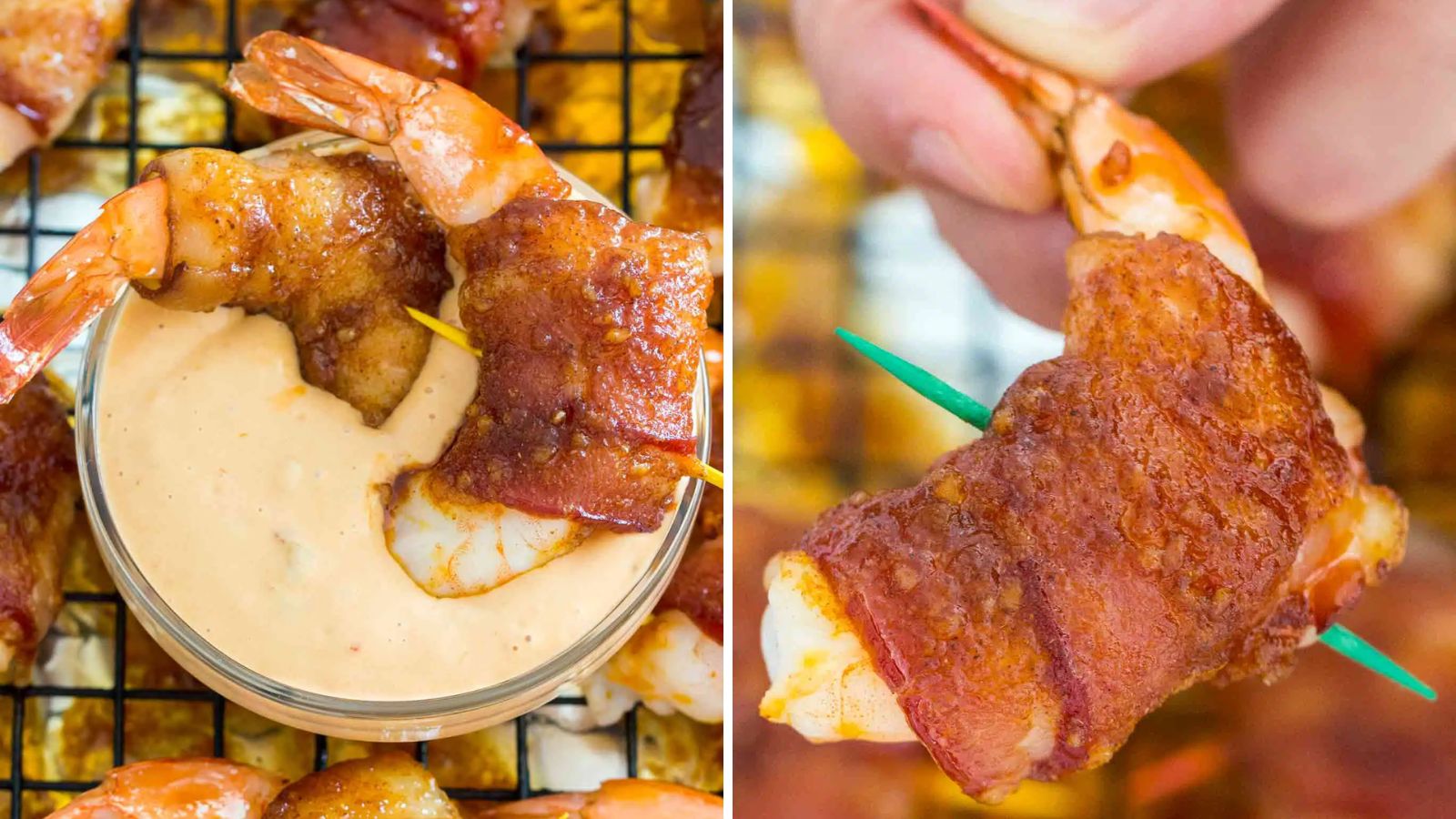 Shrimp wrapped in bacon.