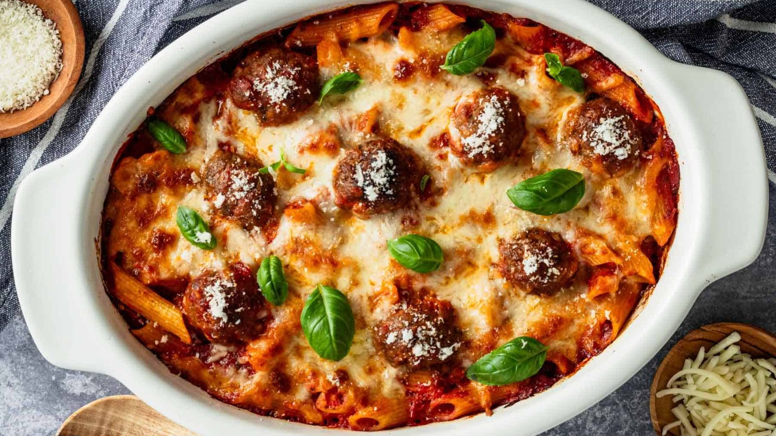 Meatball casserole close up.