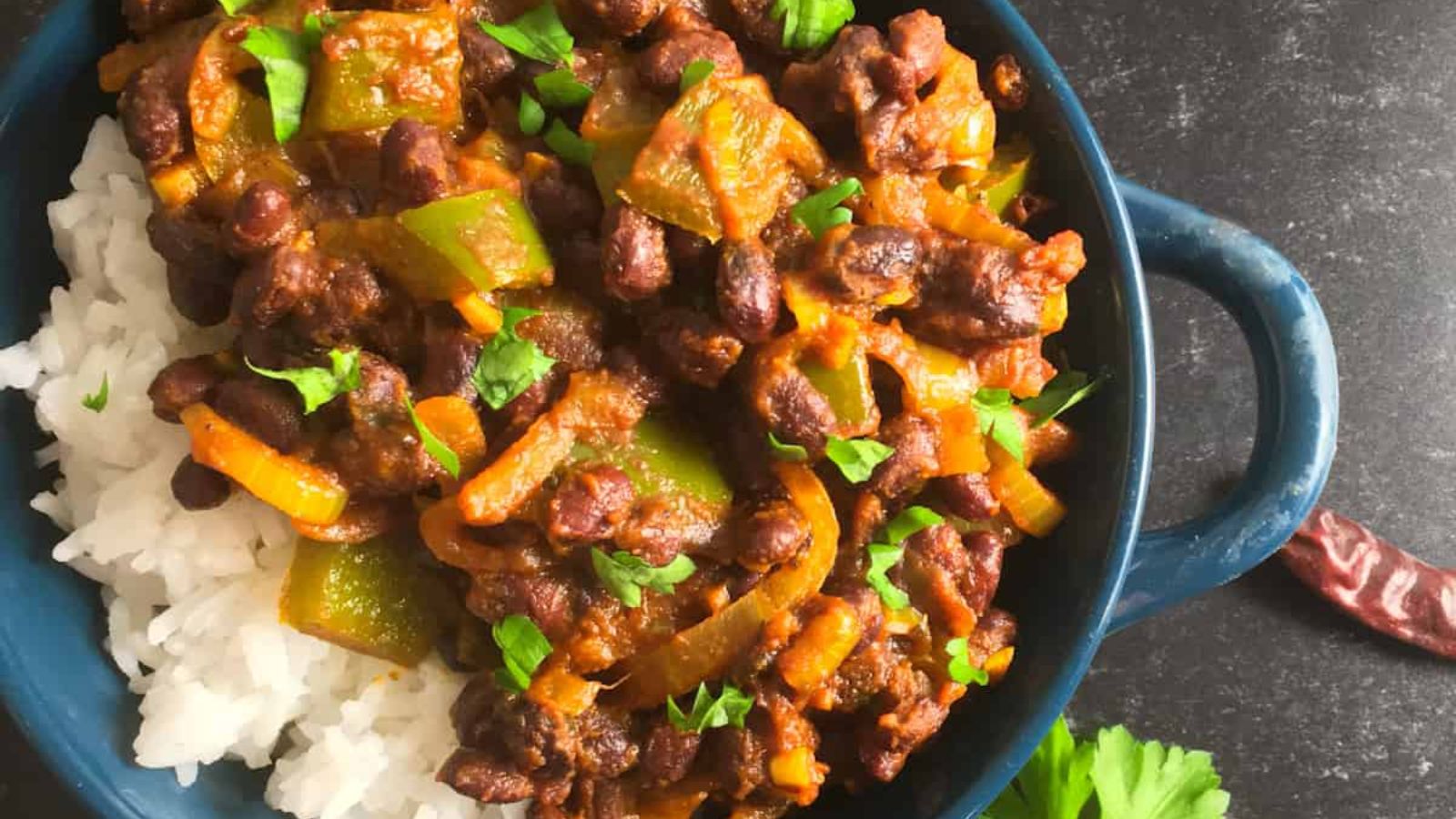 Black bean curry with rice.