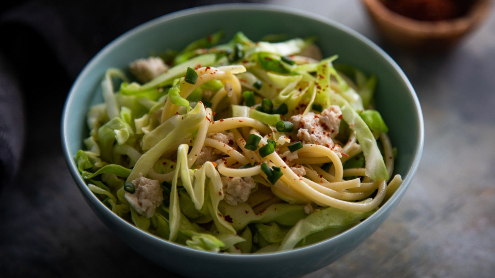Cabbage pasta in a bowl.