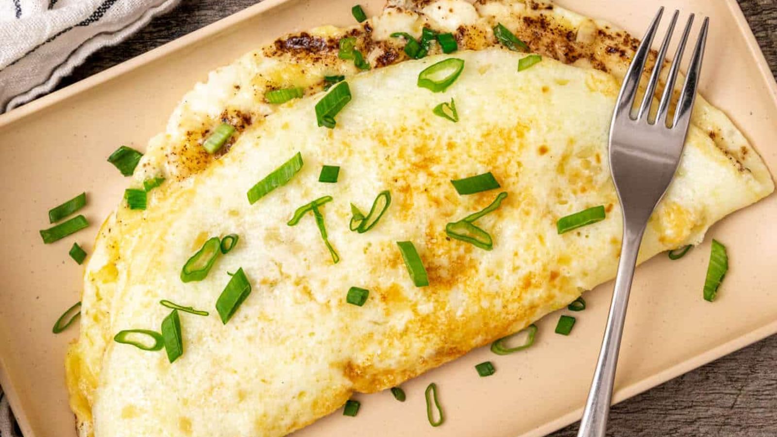 Omelette on a plate with fork on the side.