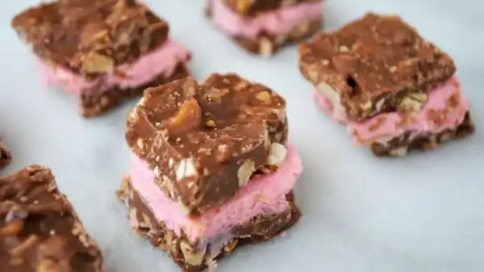 Chocolate candy bites with cherry filling.