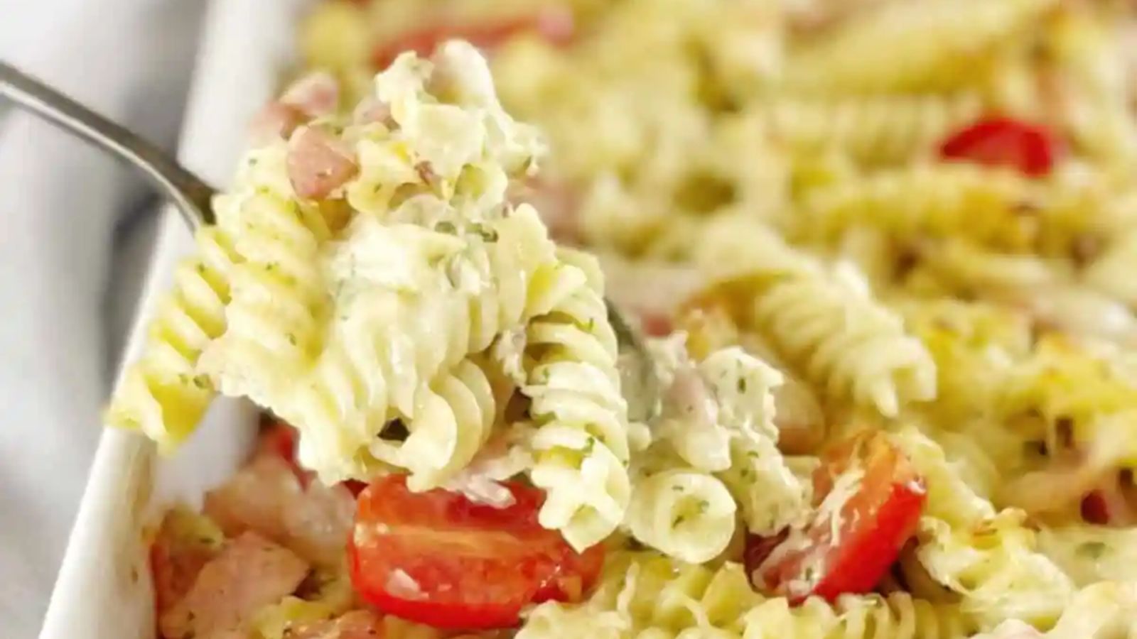 A spoonful of pasta bake.