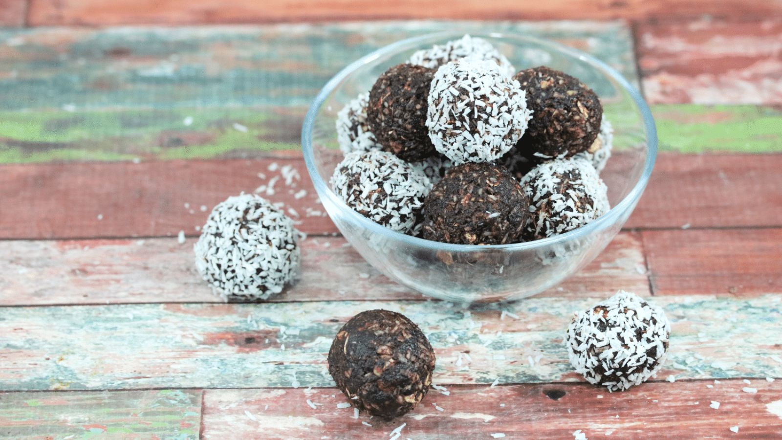 Chocolate energy balls in a bowl.