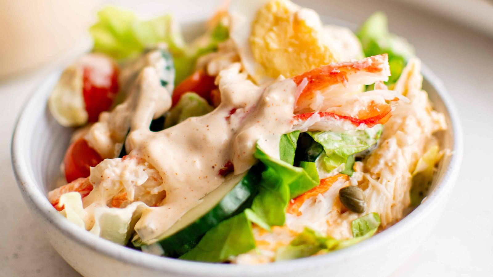 Salad with crab sticks.