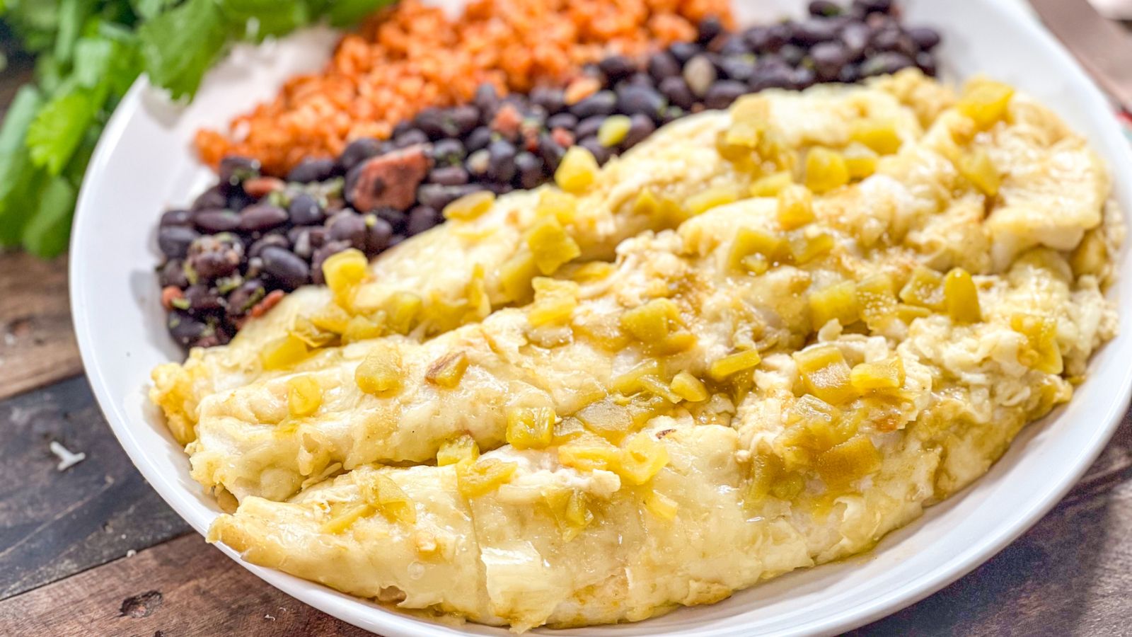 Chicken enchiladas on a plate.