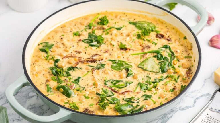 Creamy chickpeas in a pot.