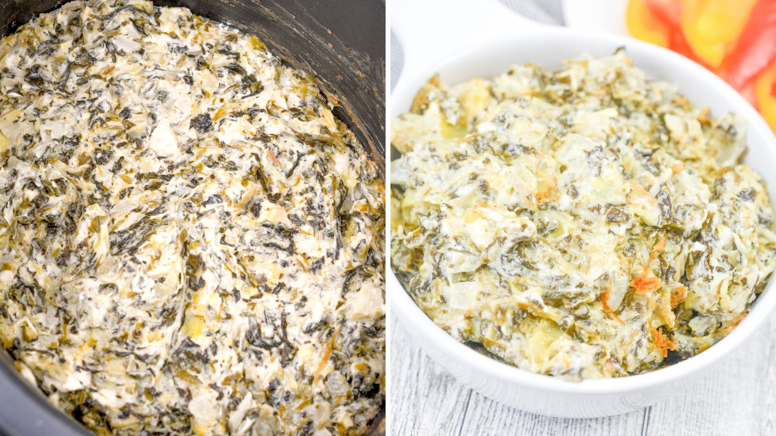 Two images of spinach dips.