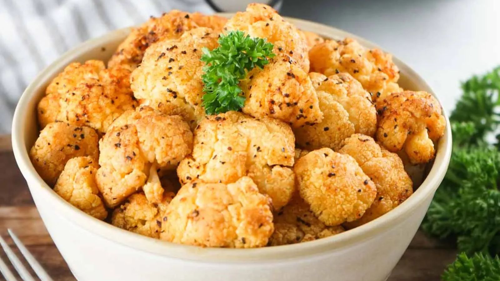 Air fried cauliflower in a bowl.