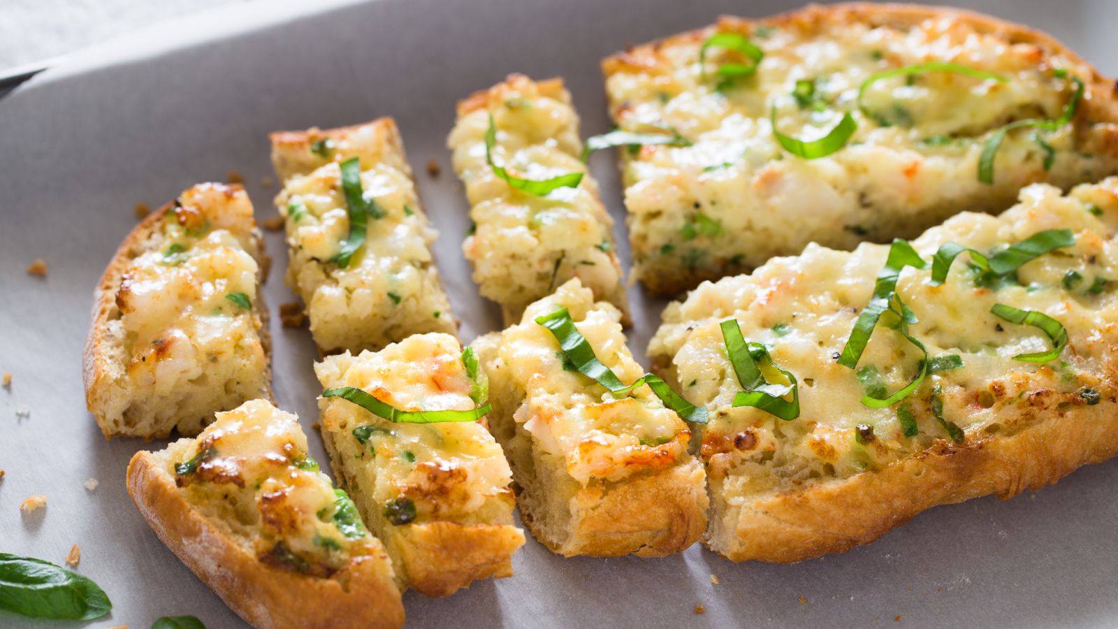 Slices of baked shrimp toast.