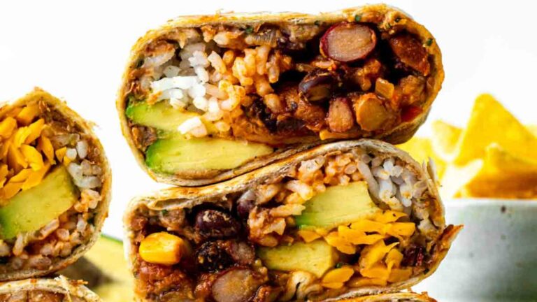 Stack of sliced burritos.