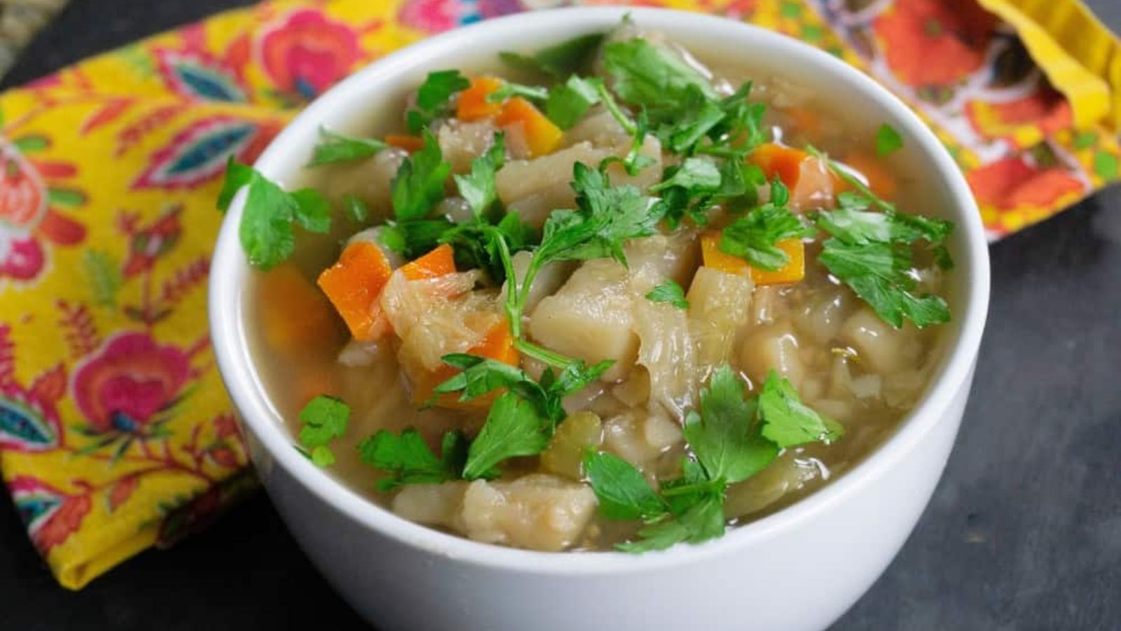 Potato soup in a bowl.