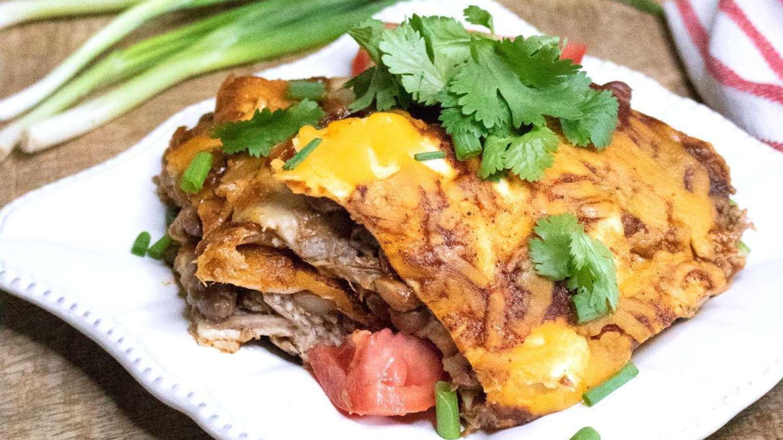Enchiladas casserole on a plate.