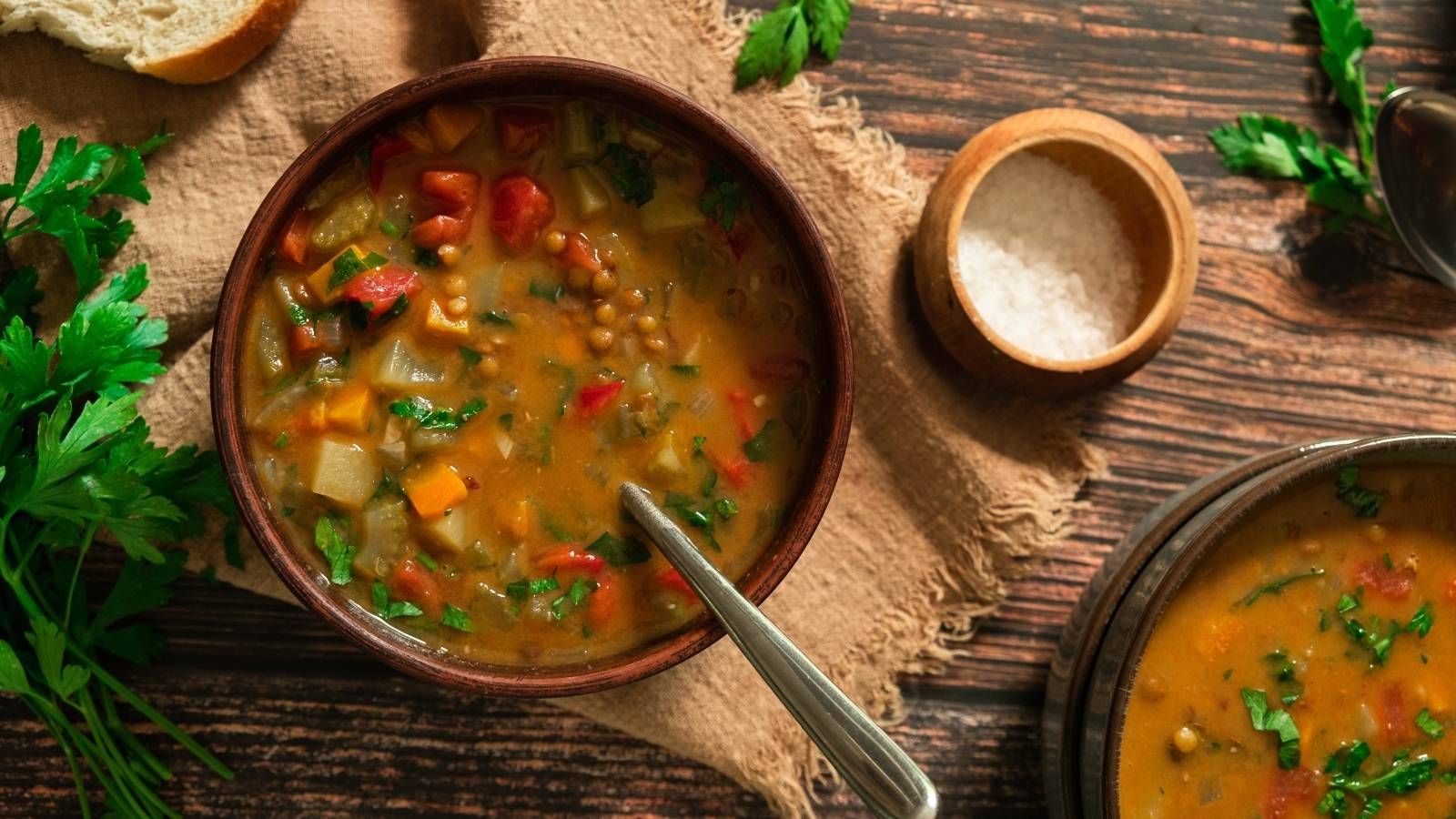 Lentil soup in a bowl.