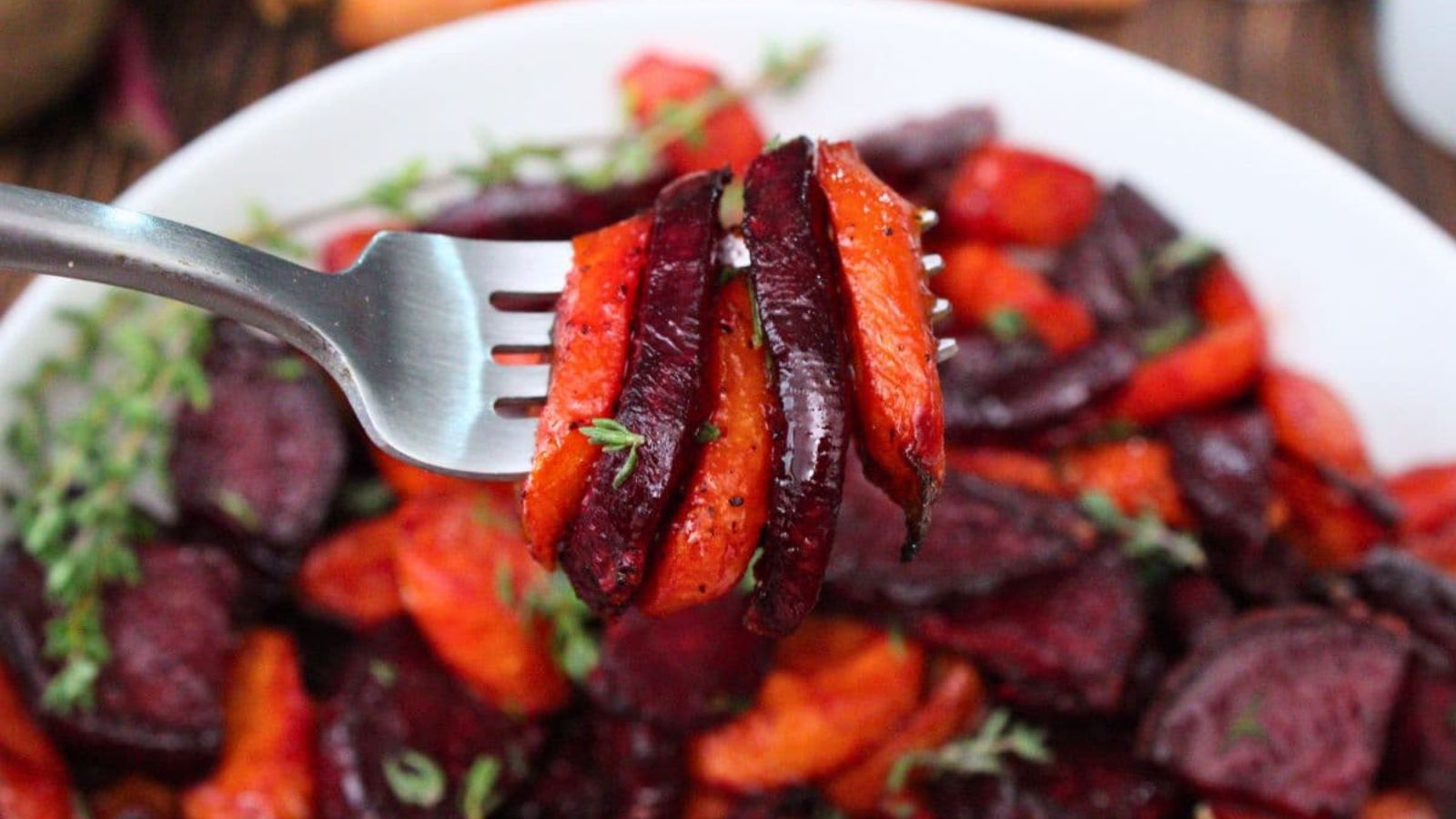 Roasted beets and carrots close up.