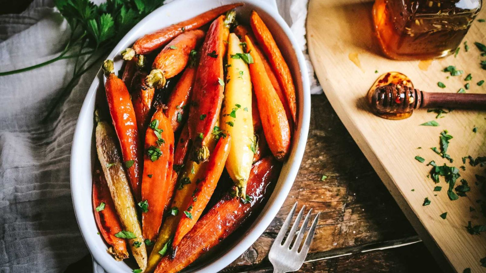 Roasted carrots on a plate.