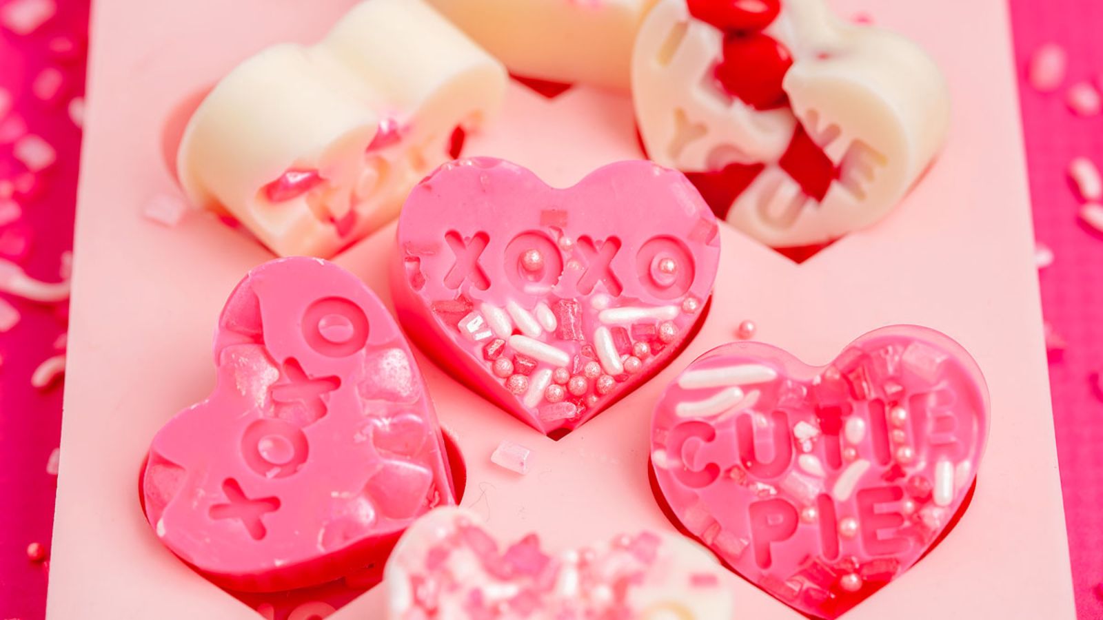 White chocolate shaped in heart.