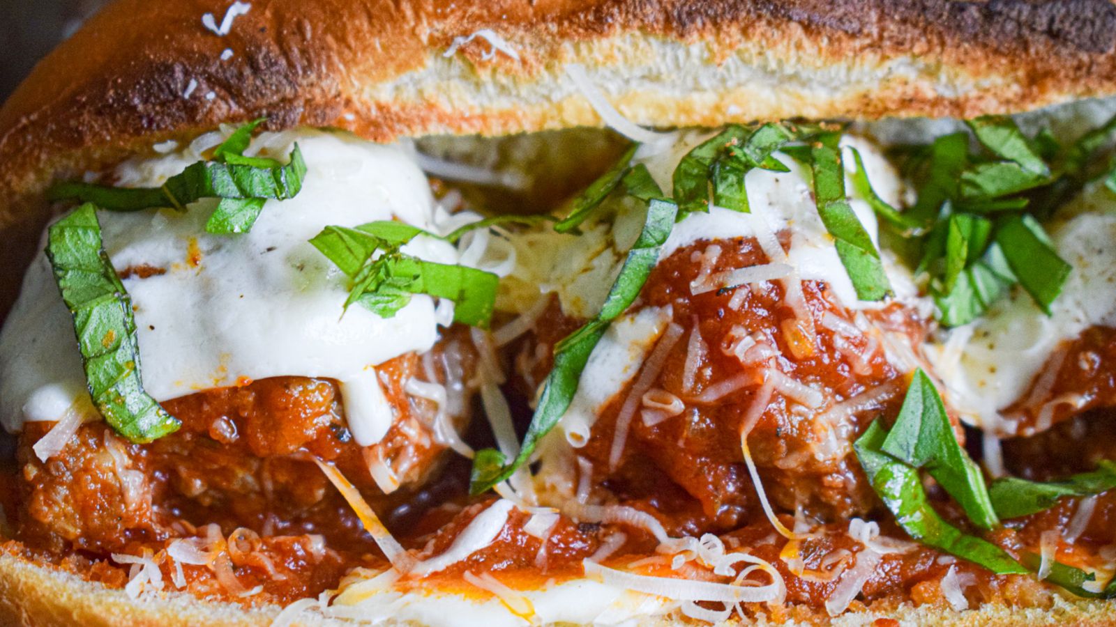 Meatballs sandwich close up.