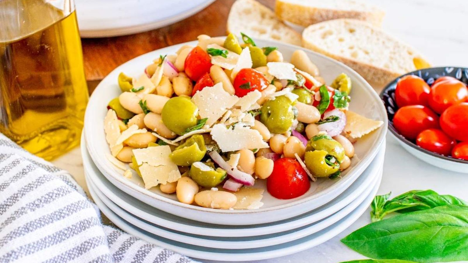 White bean salad on a plate.