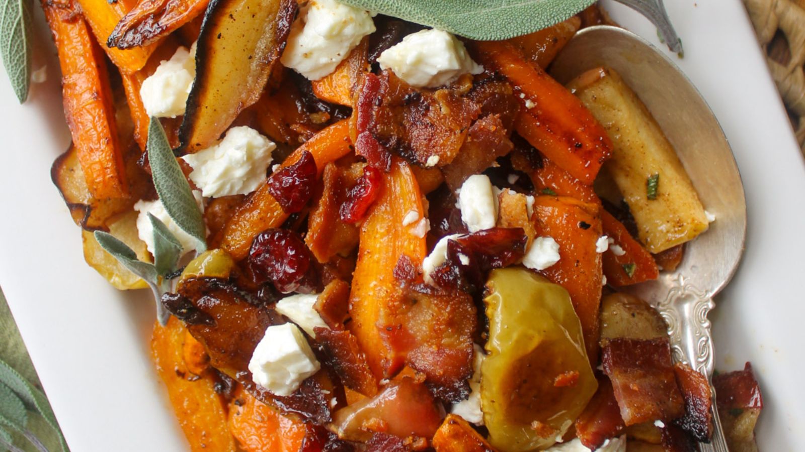 Maple roasted carrots with feta cheese and apples.