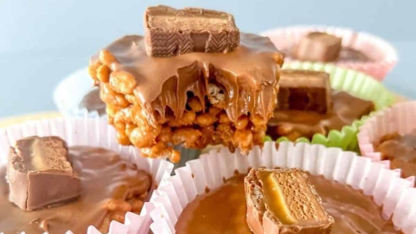 Krispie cakes with mars bars.