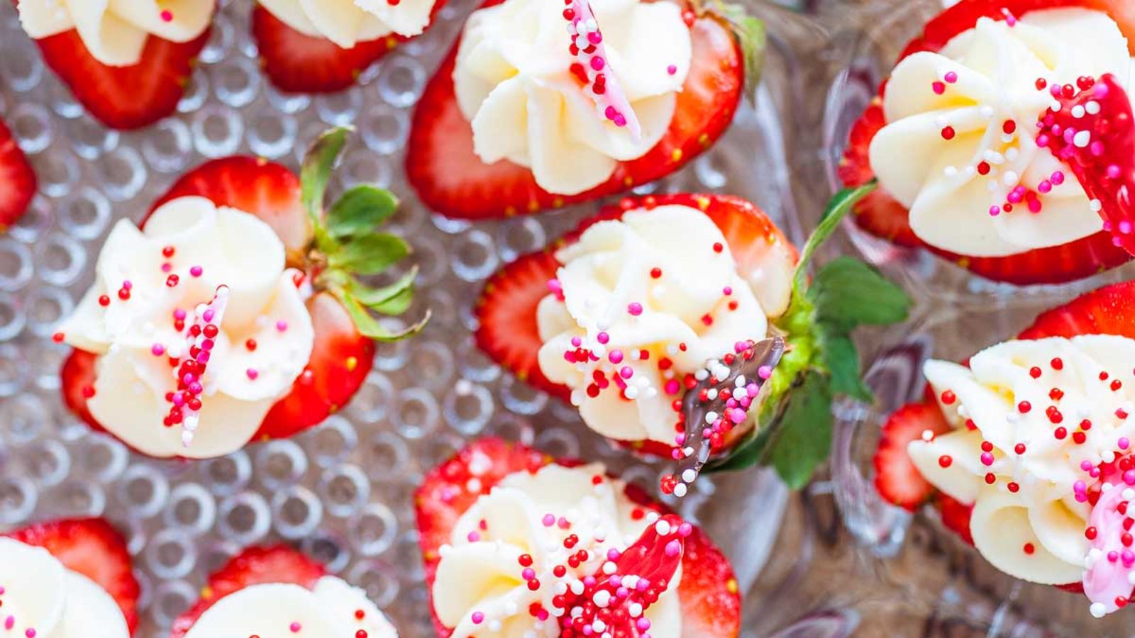 Stuffed strawberries close up shot.