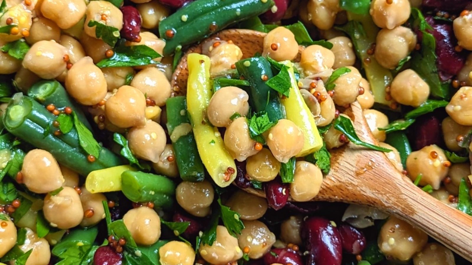 Four bean salad close up.