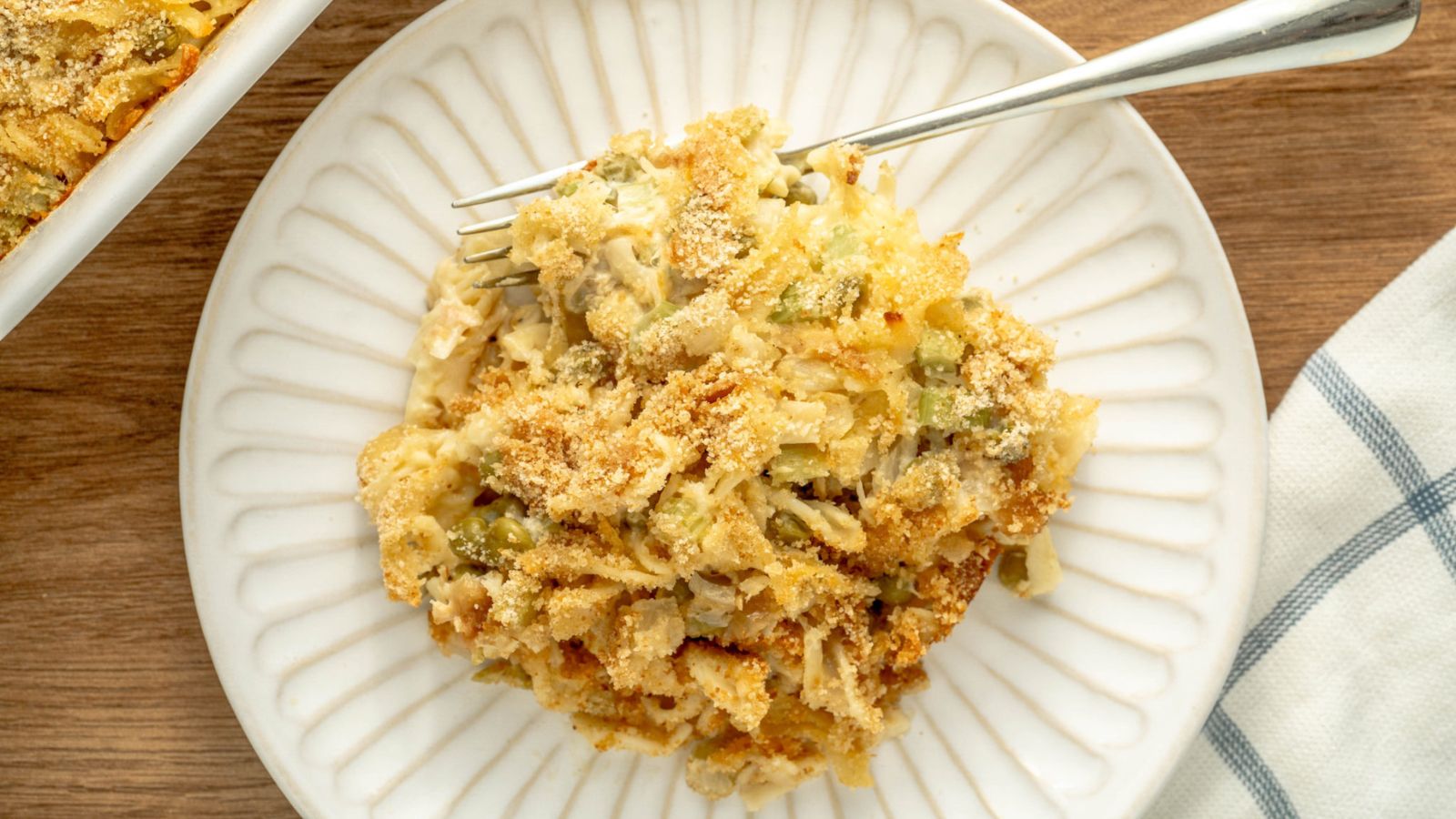 Tuna noodle casserole on a plate.