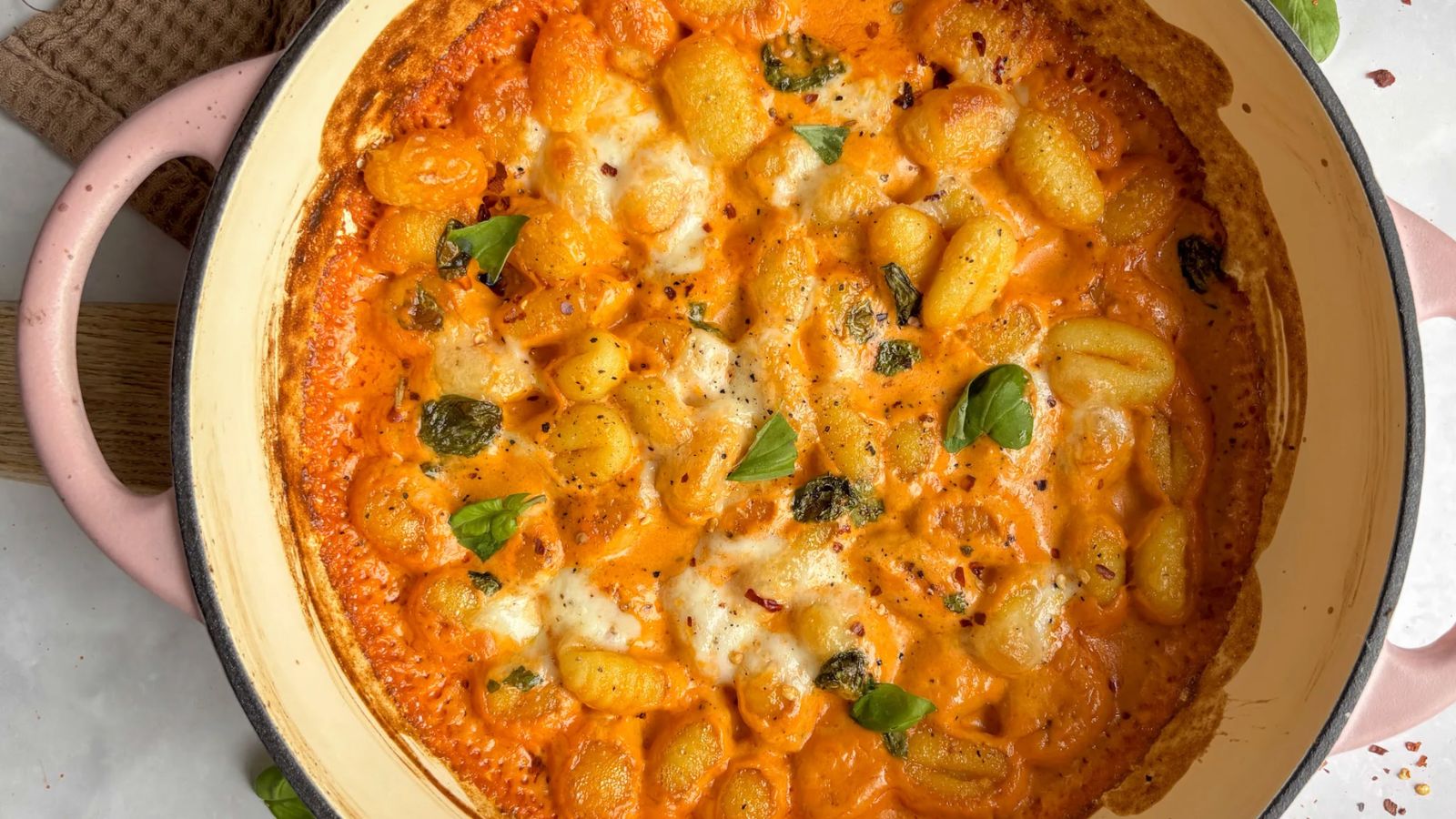 Baked gnocchi in a pot.