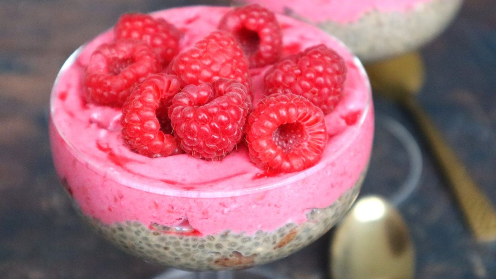 Chia pudding with raspberries.