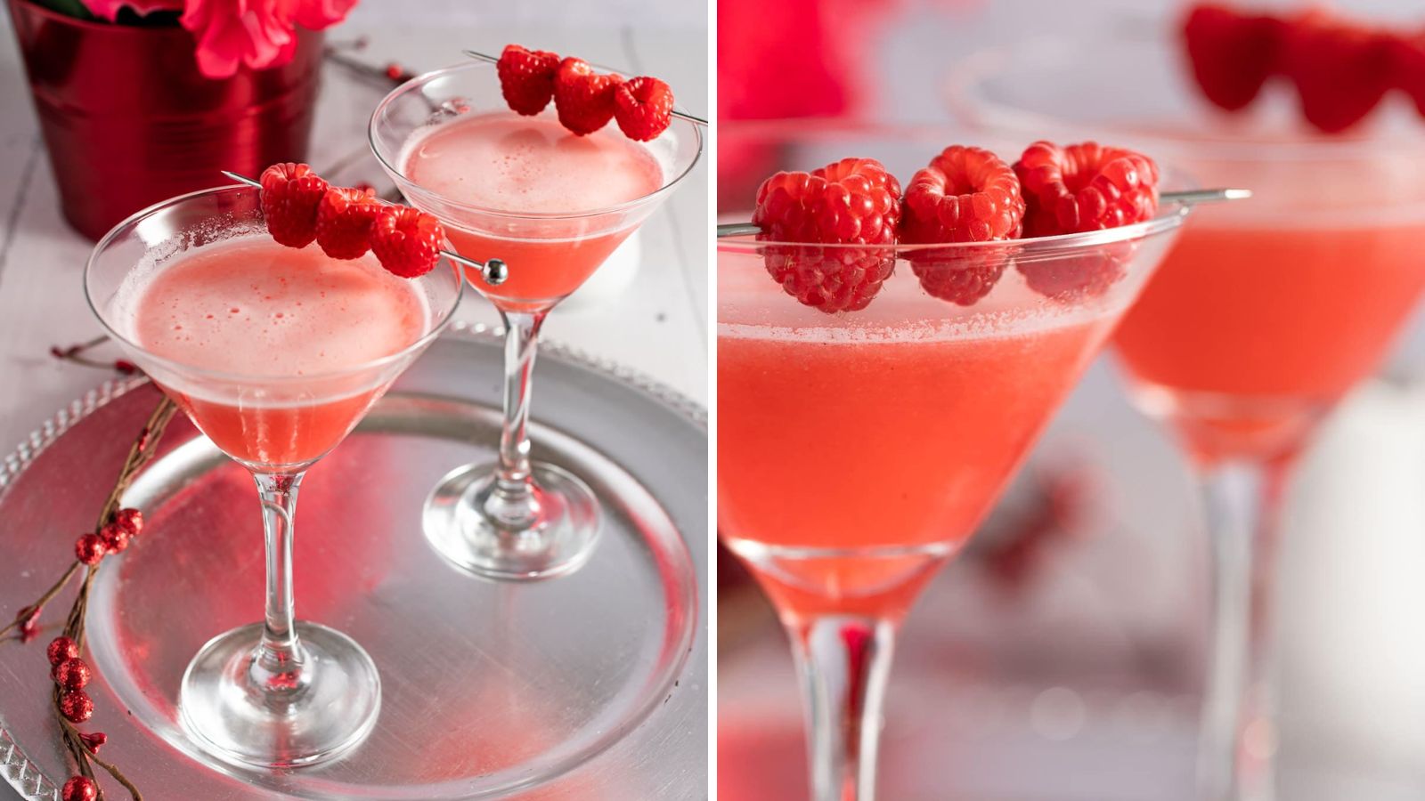 Glasses of raspberry martinis.