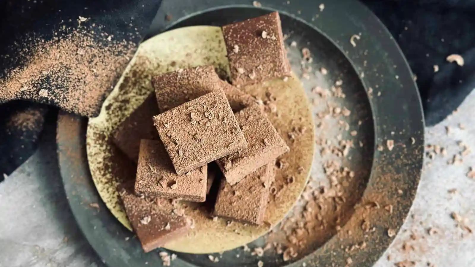Chocolate fudge with cocoa powder.