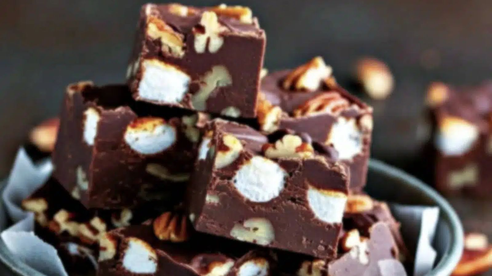 Rocky road fudge close up.