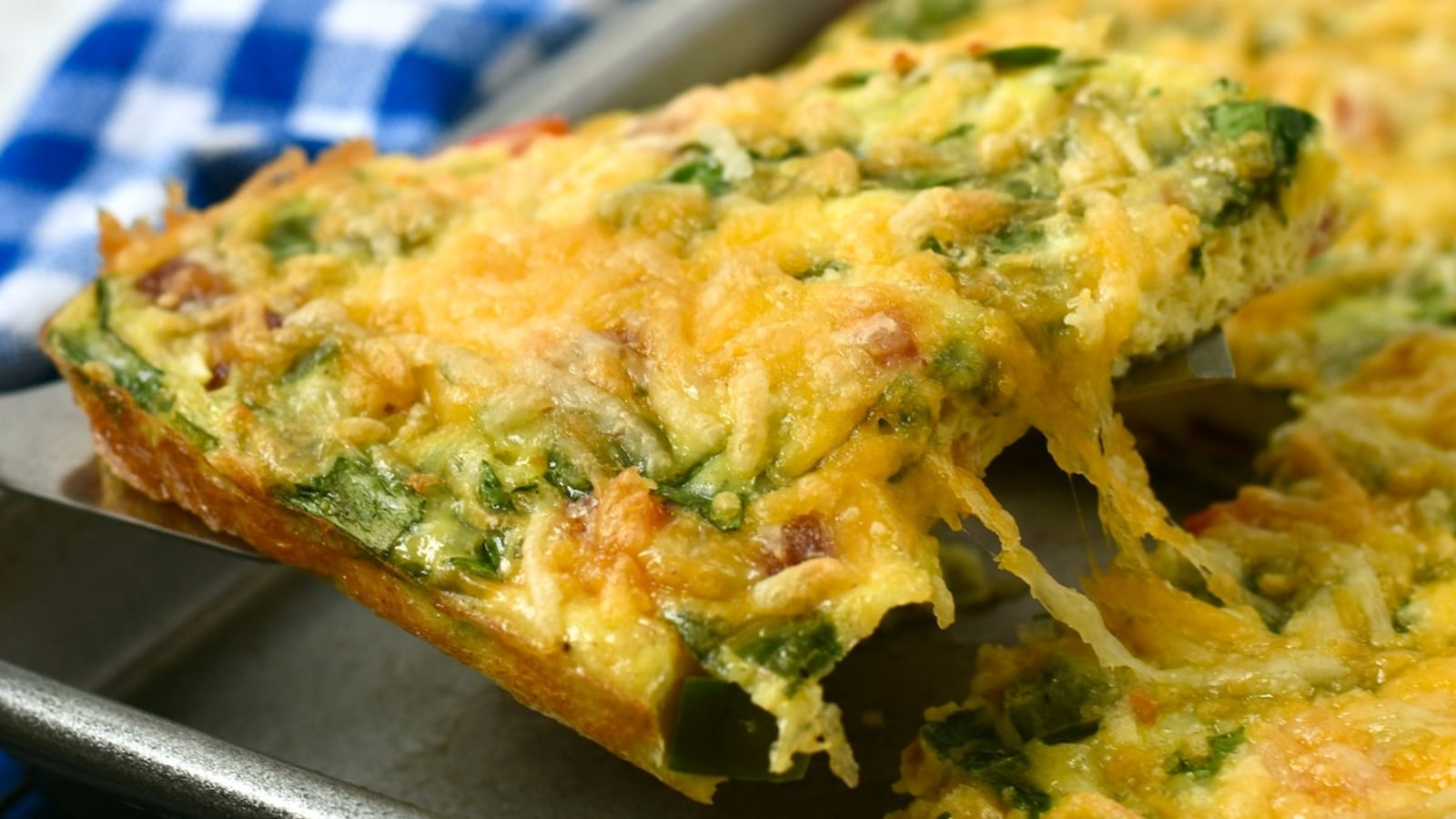 Close up shot of sliced omelette.