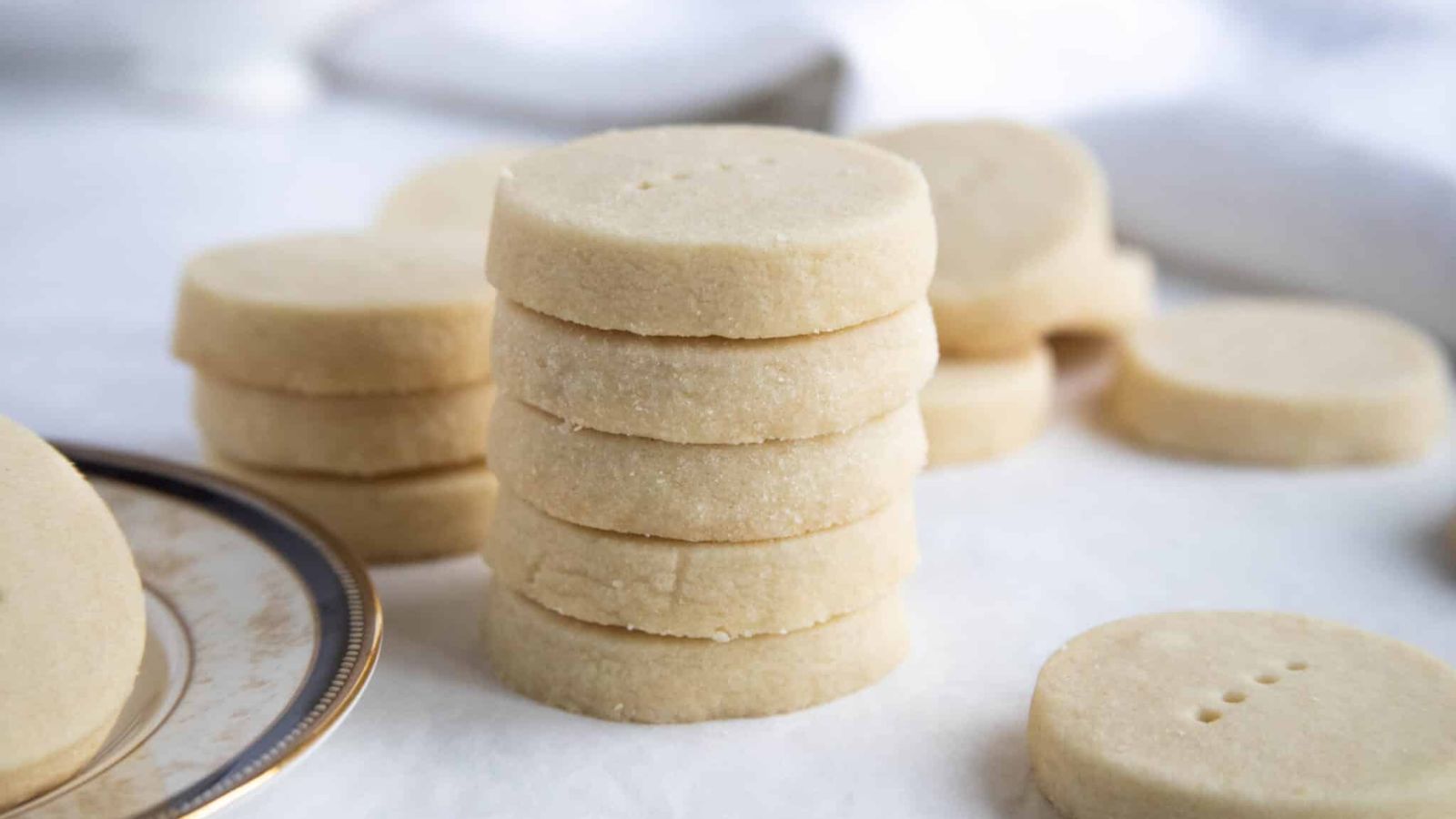 Stack of shortbread cookies.
