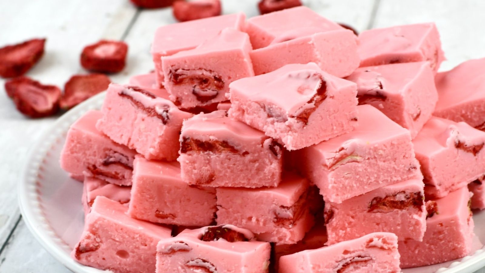 Strawberry fudge on a plate.