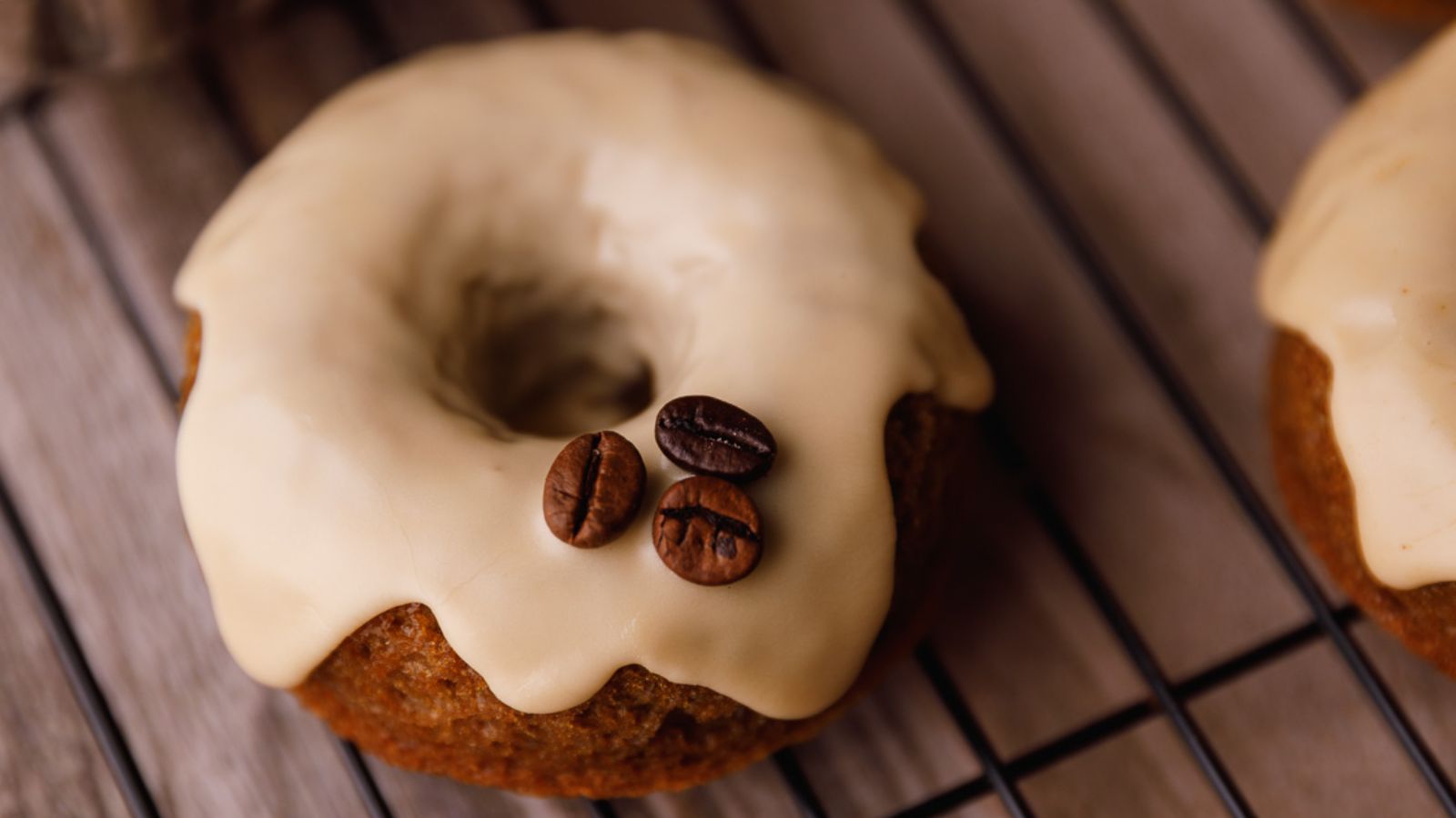 Donut with coffee beans.