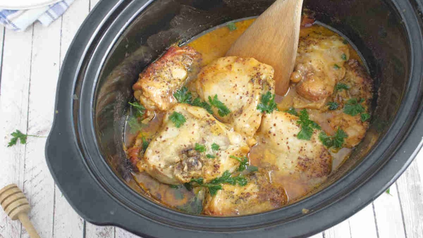 Chicken thighs with honey mustard sauce.