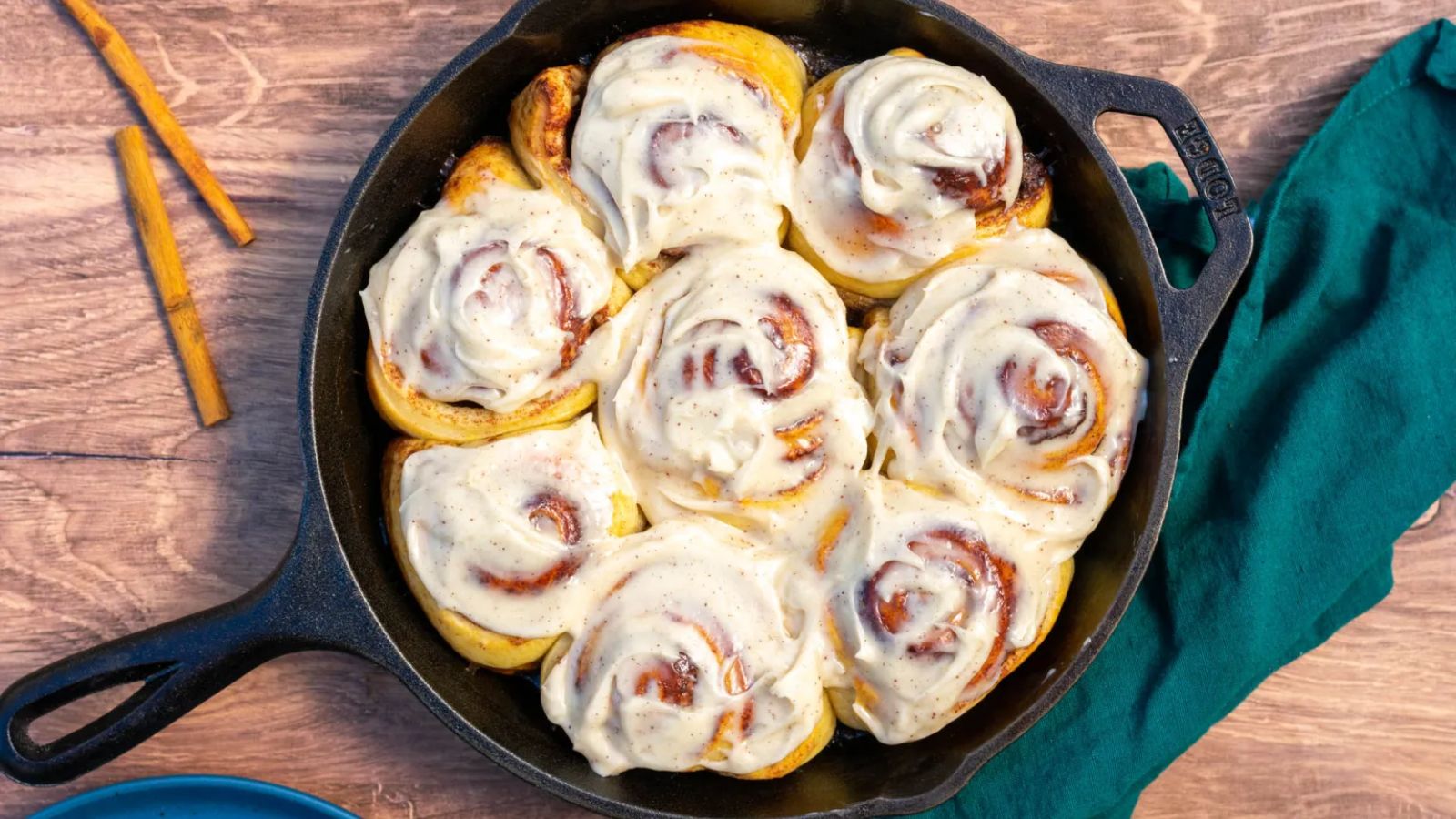 Cinnamon rolls with cream cheese frosting.