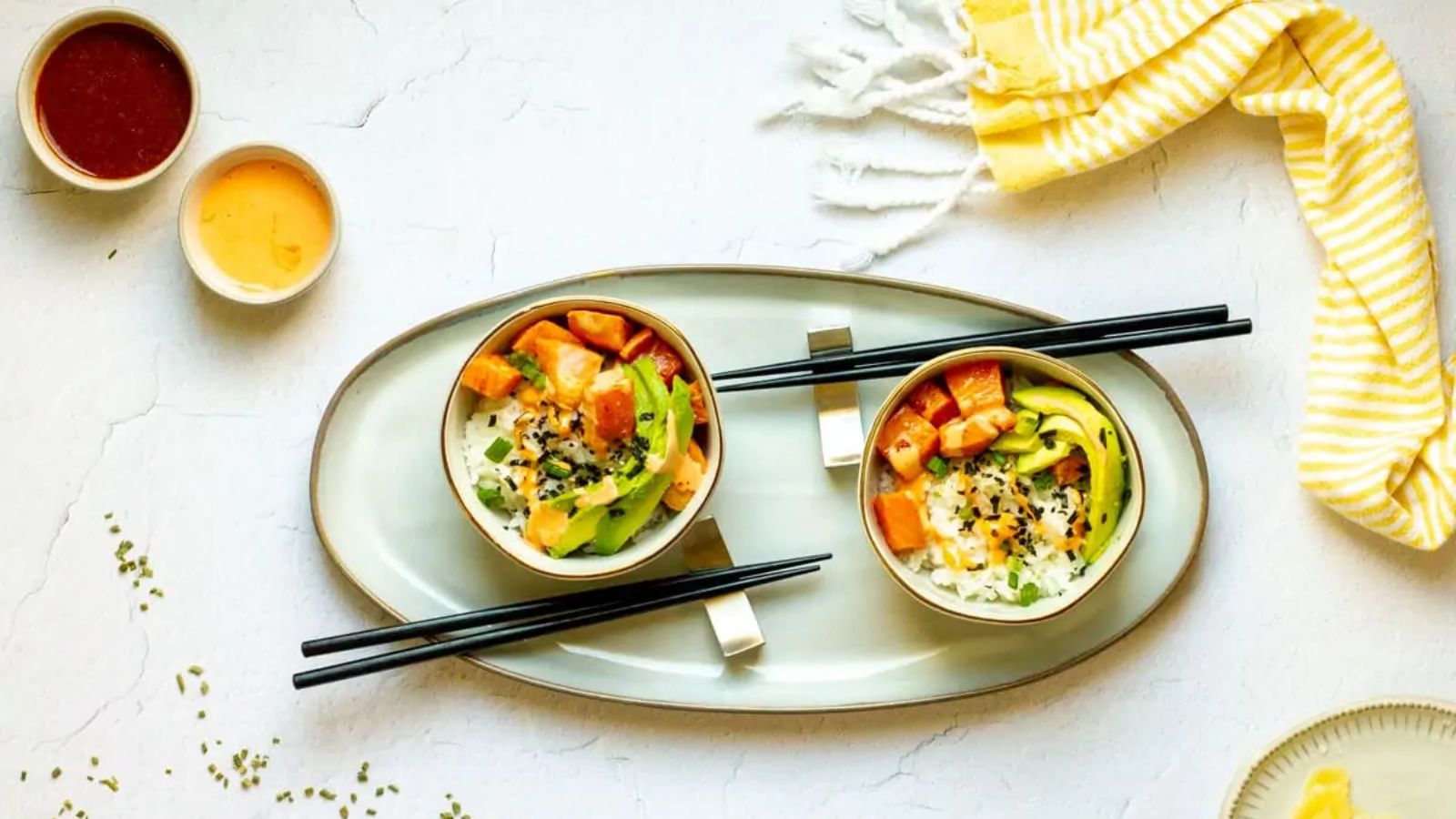 Two bowls of salmon poke.