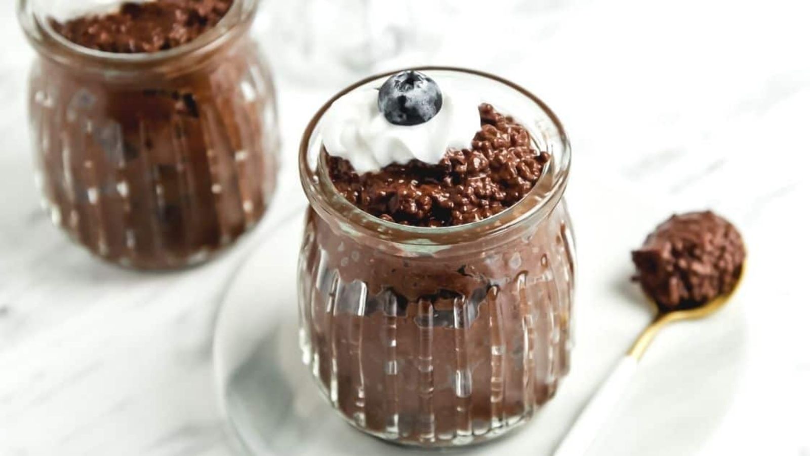 Chocolate chia pudding in a jar.