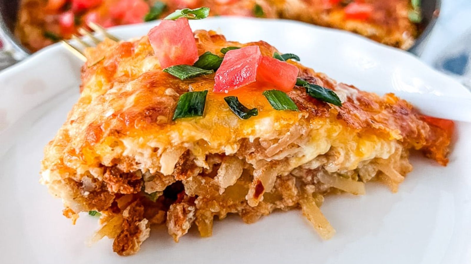A slice of bisquick casserole on a plate.