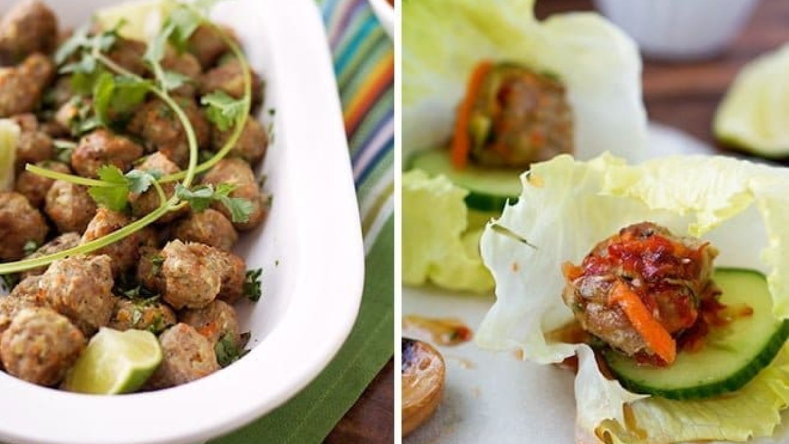 Pork meatballs with lettuce.