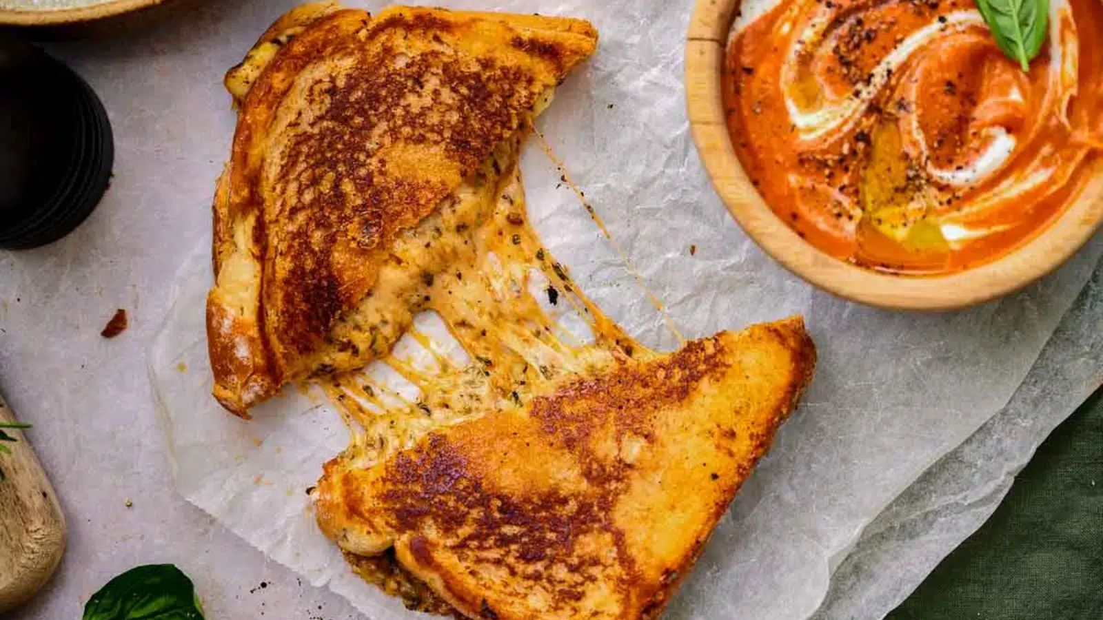 Bread with pulled cheese.