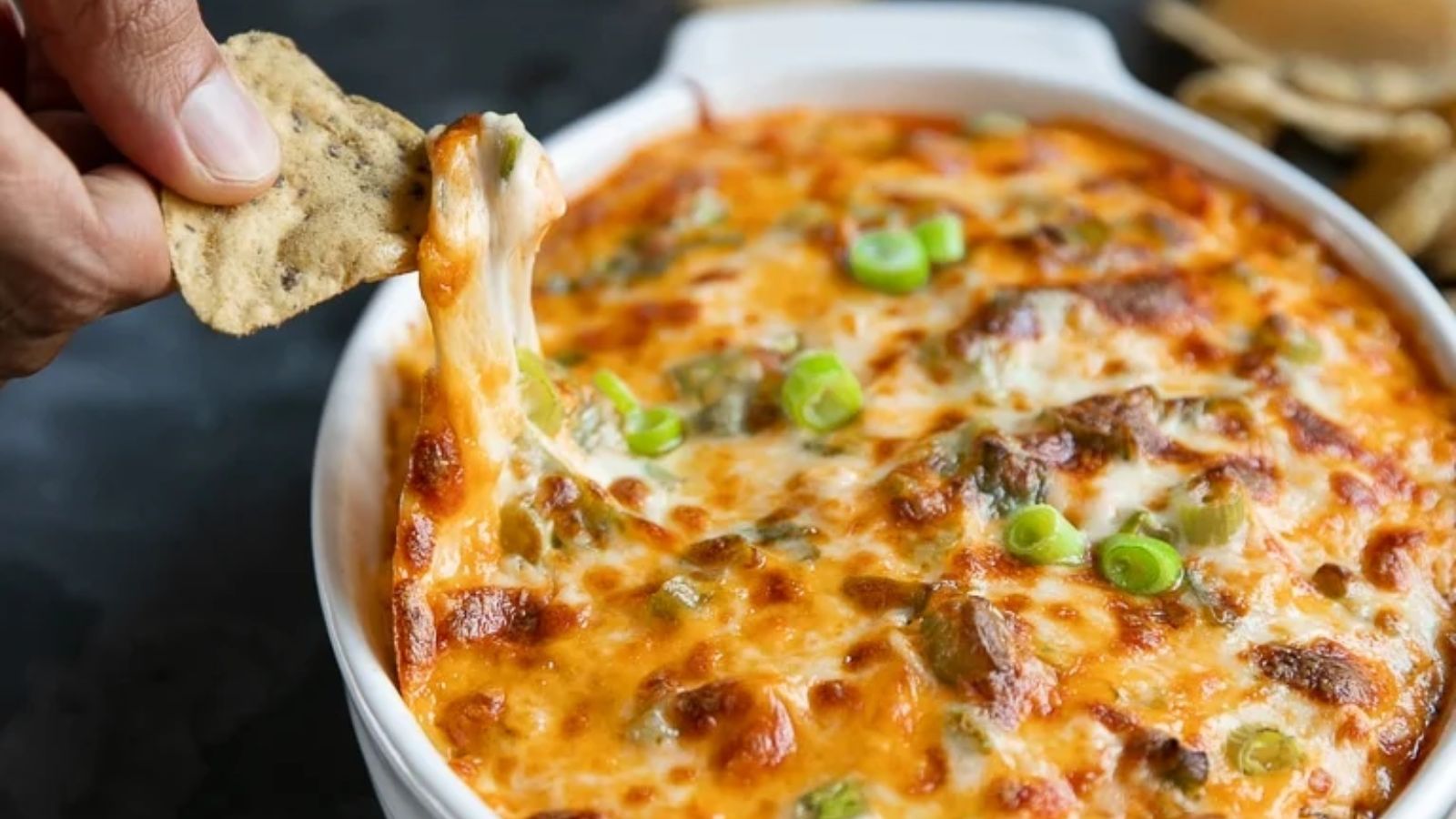 Buffalo chicken dip close up.