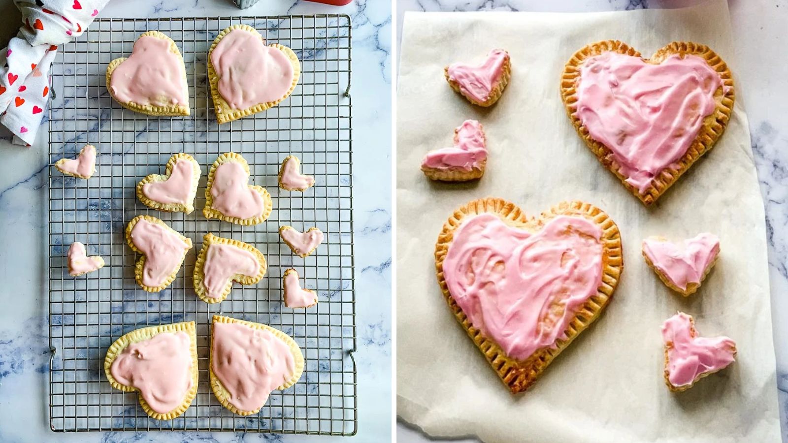 Heart shaped pop tarts with frosting.