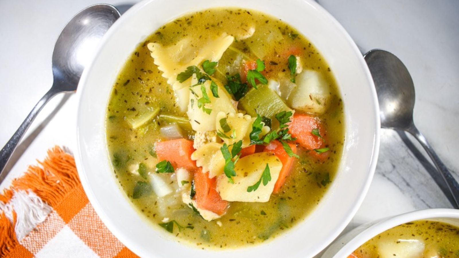 Vegetarian pot pie in a bowl.