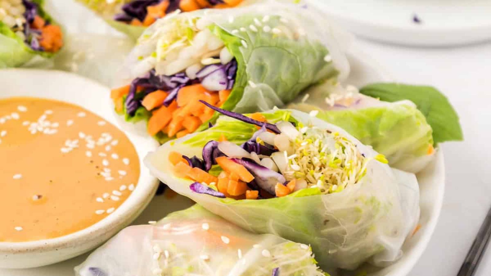 Veggie spring rolls with dip.