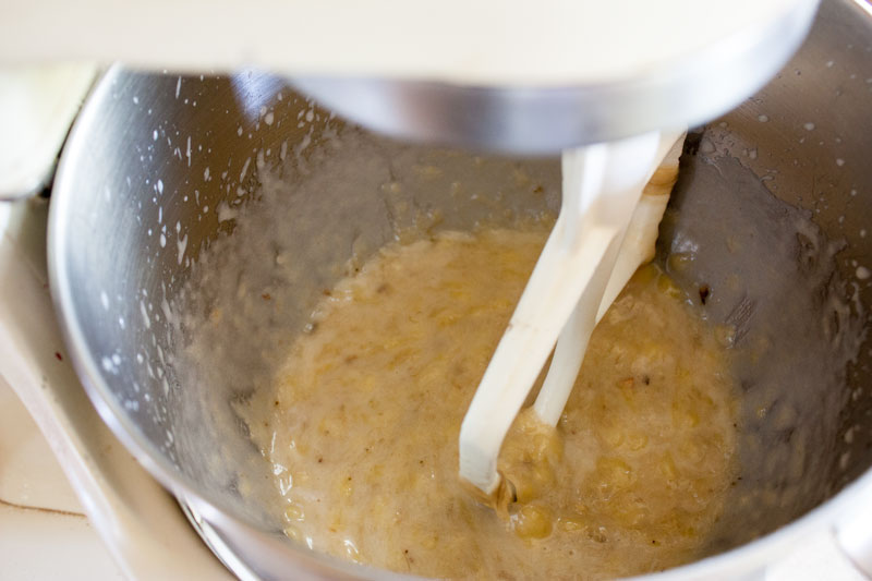 Wet ingredients mixed in the mixing bowl.